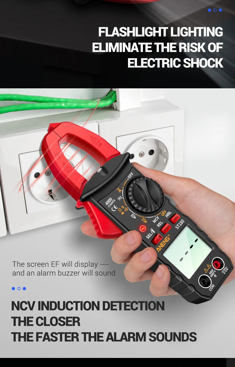 ANENG ST180 AC Current Clamp Meter Digital 4000 Counts Multimeter Ammeter Voltage Tester Car Amp Hz Capacitance NCV Ohm Tool