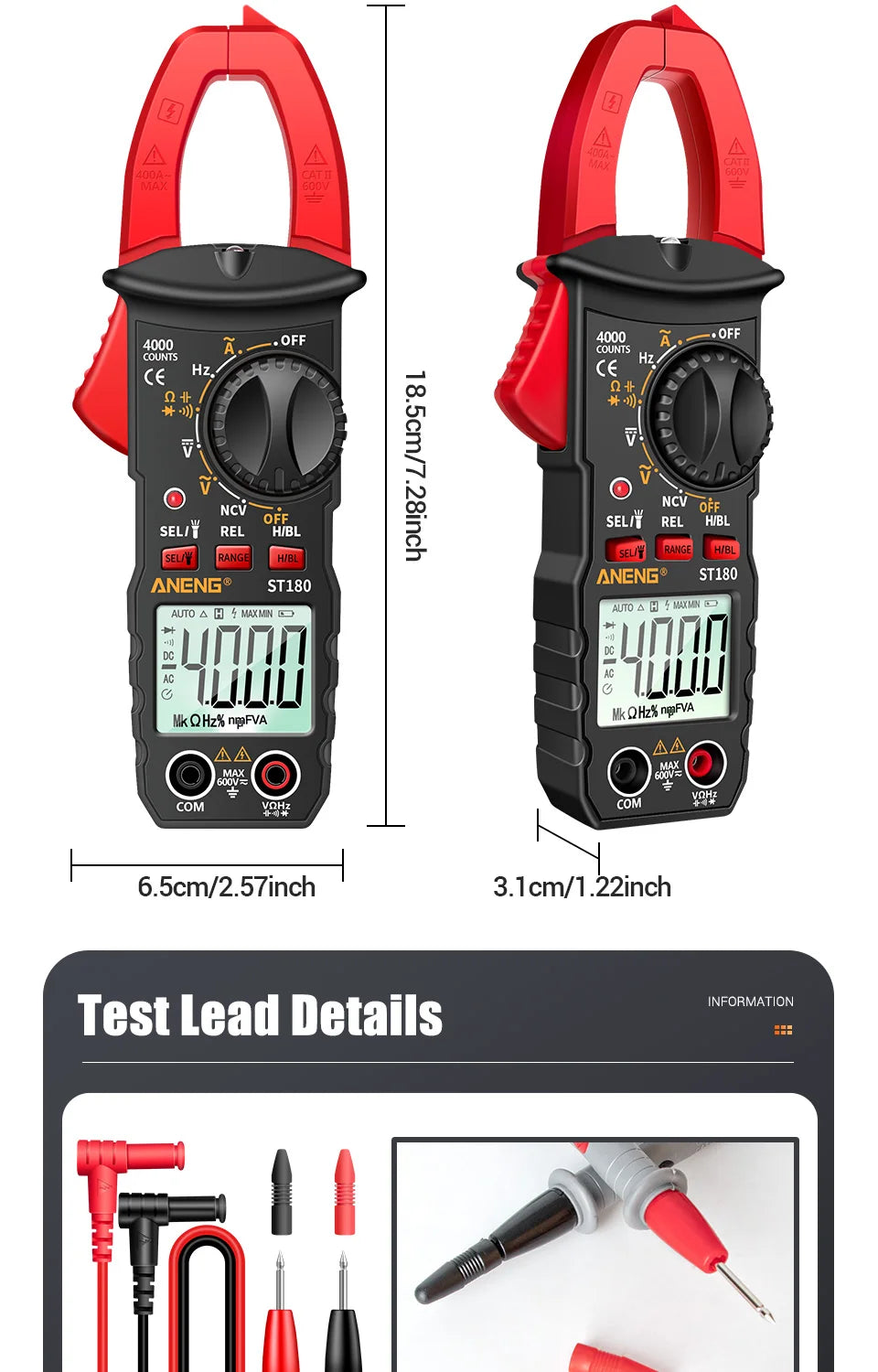 ANENG ST180 AC Current Clamp Meter Digital 4000 Counts Multimeter Ammeter Voltage Tester Car Amp Hz Capacitance NCV Ohm Tool