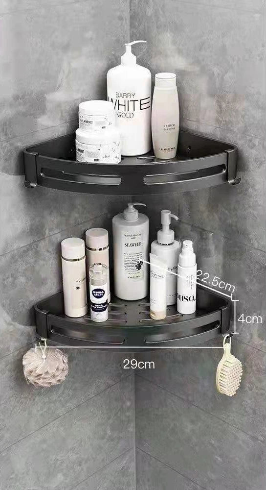 Bathroom Shelf Organizer Shower Storage Rack Black Corner Shelves Wall Mounted Aluminum Toilet Shampoo Holder No Drill