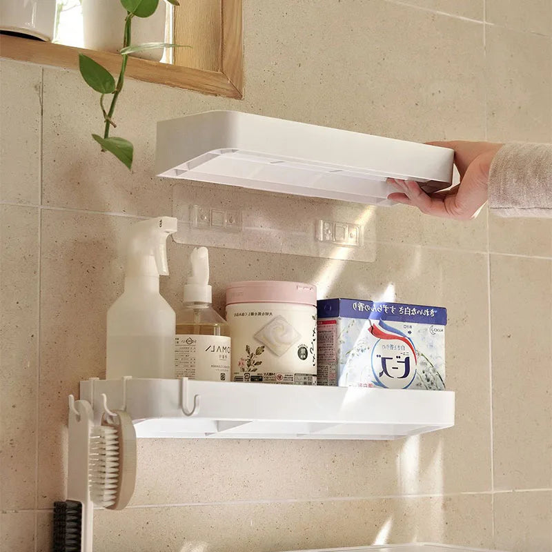 Toilet Cosmetics Shelf White Self-adhesive Bathroom Body Wash Shampoo Organization Shelves Storage Racks Storage Support Holder