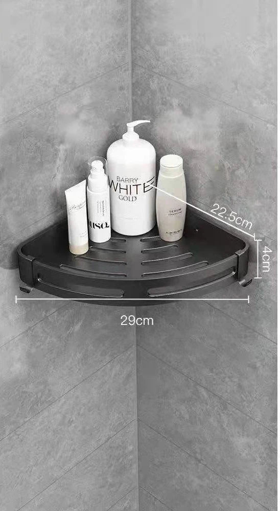 Bathroom Shelf Organizer Shower Storage Rack Black Corner Shelves Wall Mounted Aluminum Toilet Shampoo Holder No Drill