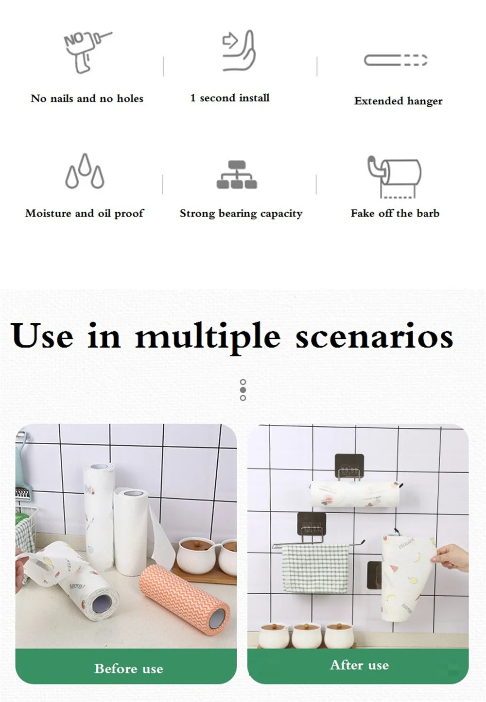 Toilet Paper Holder Bathroom Storage Paper Towel Holder Kitchen Wall Hook Toilet Paper Stand Home Organizer Toilet Accessories