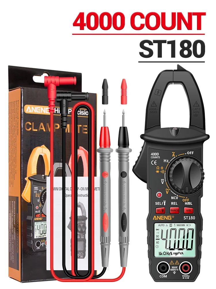 ANENG ST180 AC Current Clamp Meter Digital 4000 Counts Multimeter Ammeter Voltage Tester Car Amp Hz Capacitance NCV Ohm Tool