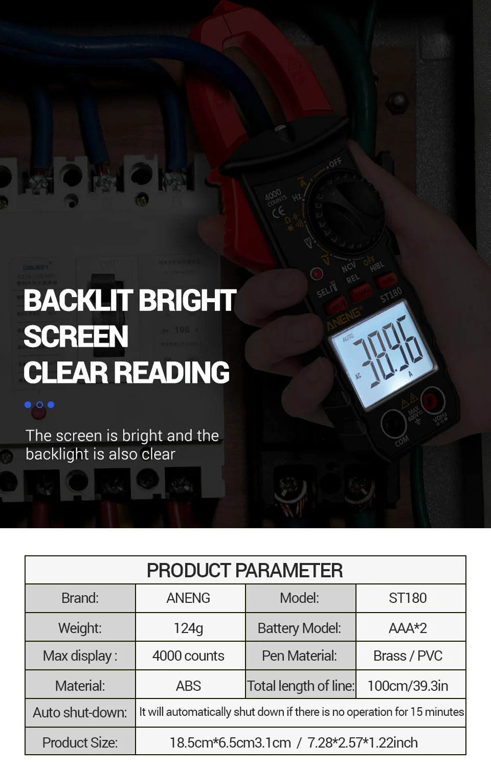ANENG ST180 AC Current Clamp Meter Digital 4000 Counts Multimeter Ammeter Voltage Tester Car Amp Hz Capacitance NCV Ohm Tool
