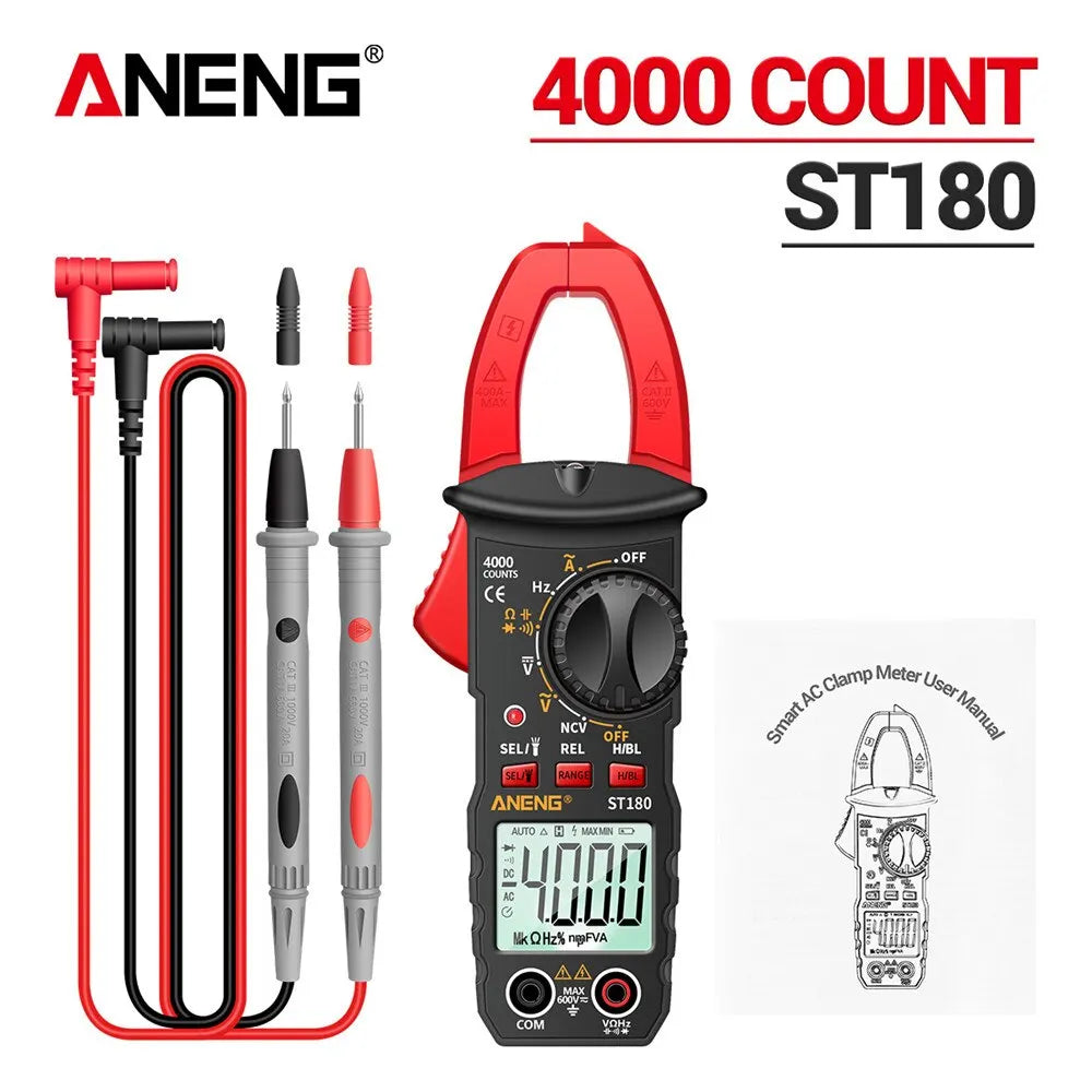 ANENG ST180 AC Current Clamp Meter Digital 4000 Counts Multimeter Ammeter Voltage Tester Car Amp Hz Capacitance NCV Ohm Tool