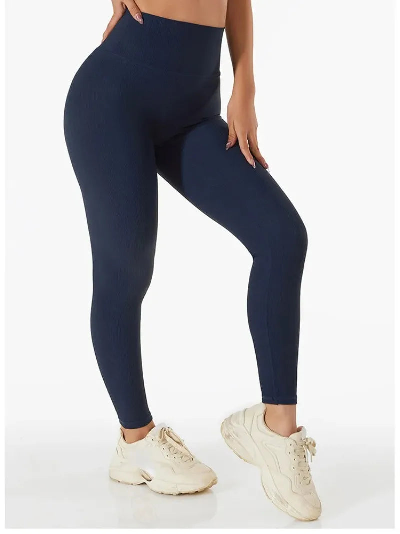 High Waist Yoga Pants Women Seamless Sport Pants Ribbed Knitted Fitness Leggings Solid White Running Pants Quick Dry Gym Leggins