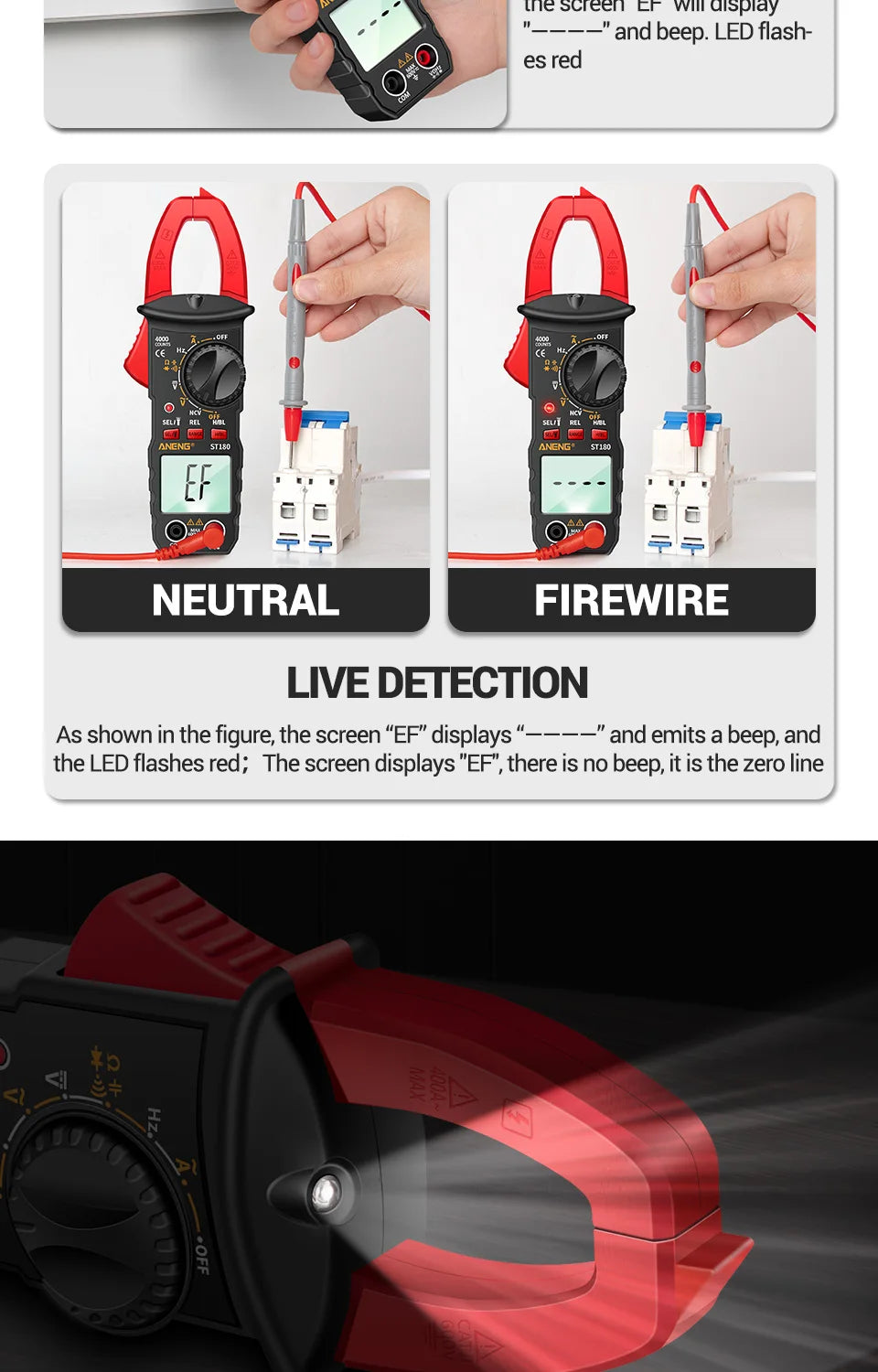 ANENG ST180 AC Current Clamp Meter Digital 4000 Counts Multimeter Ammeter Voltage Tester Car Amp Hz Capacitance NCV Ohm Tool