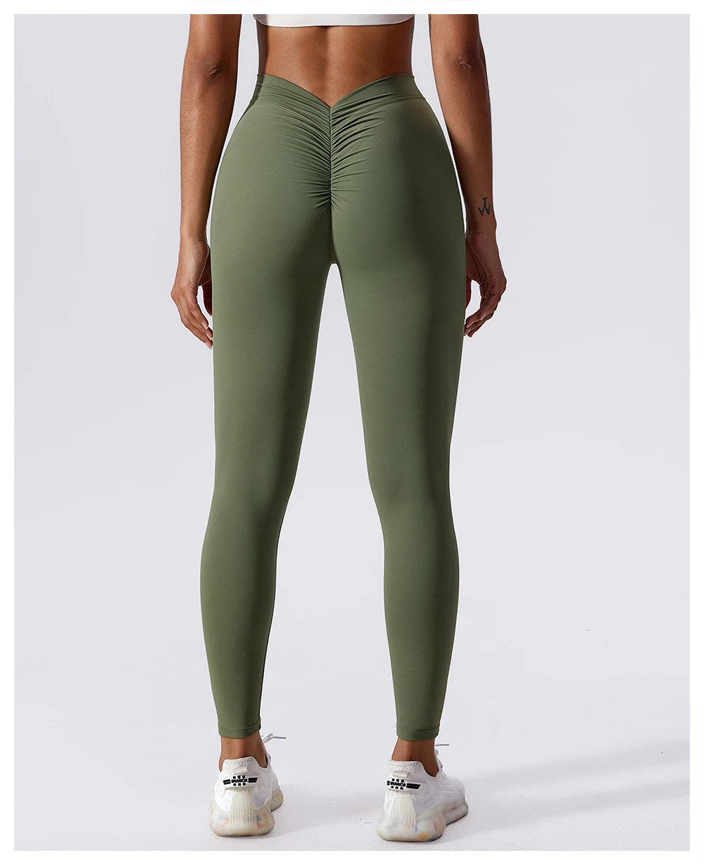 Yoga Pants Back V-Waist Fitness Hip Lift Honey Peach Hip Sports Tights No Awkwardness Thread Warp Hip Long Pants
