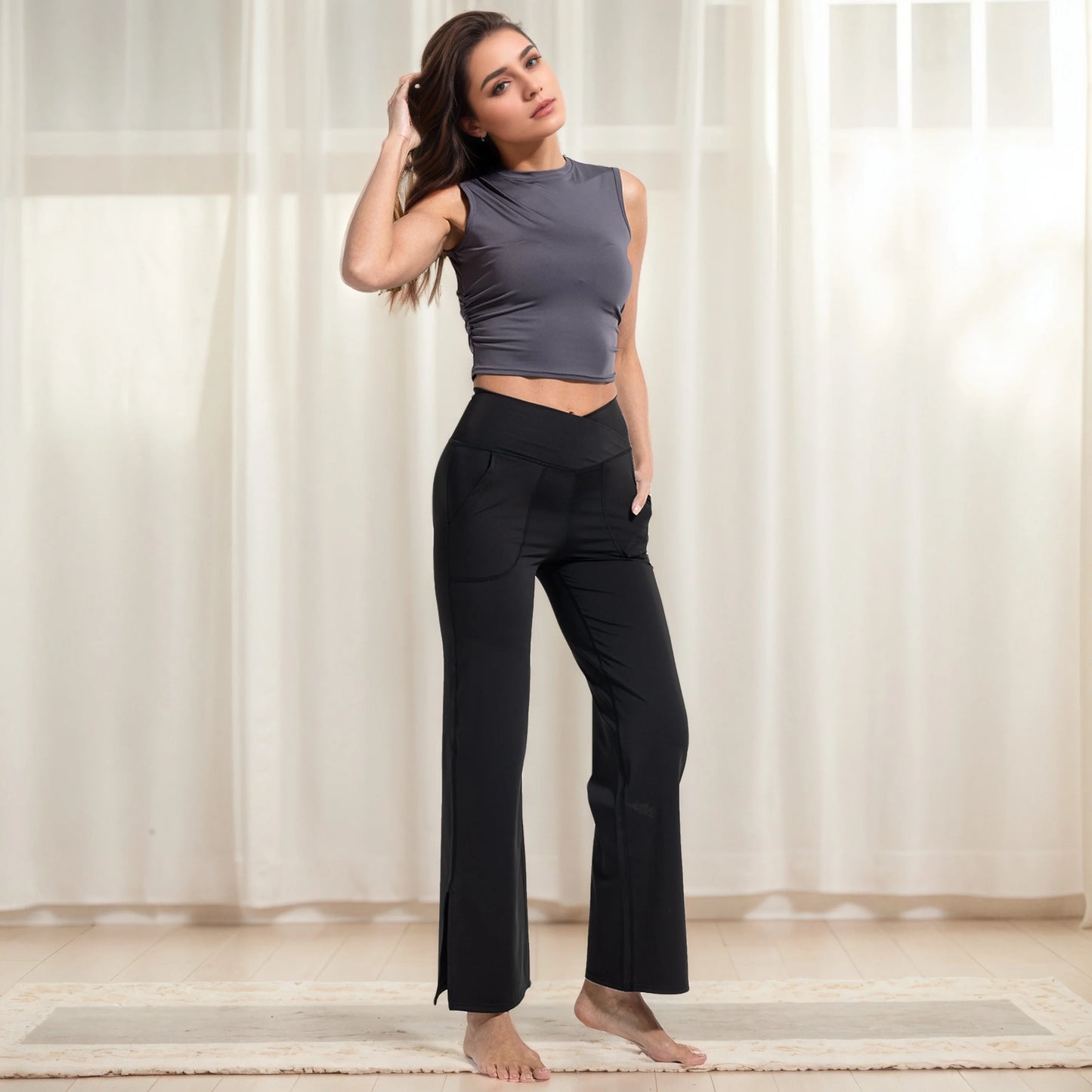 Yoga Pants for Women Wide Leg Yoga Pants Black Straight Leg Yoga Pants Crossover High Waisted Long Bootleg Work Pants